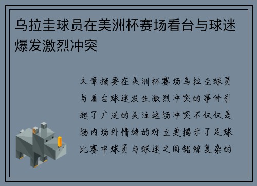 乌拉圭球员在美洲杯赛场看台与球迷爆发激烈冲突